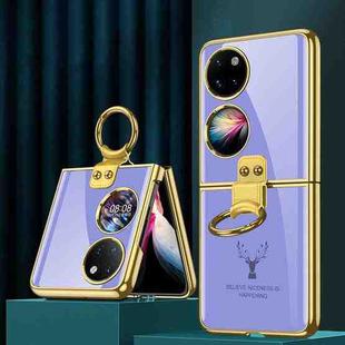 For Huawei P50 Pocket GKK Elk Pattern Electroplating Glass Phone Case with Ring(Lavender Purple)