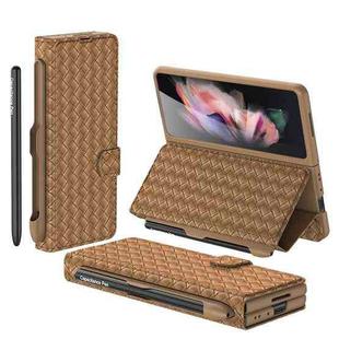 For Samsung Galaxy Z Fold3 5G GKK Weave Texture Horizontal Flip Leather Phone Case with Stylus Pen(Coffee Brown)