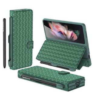 For Samsung Galaxy Z Fold3 5G GKK Weave Texture Horizontal Flip Leather Phone Case with Stylus Pen(Dark Night Green)