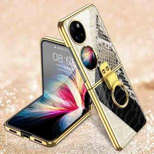 For Huawei P50 Pocket GKK Texture Pattern Electroplating Glass Phone Case with Ring(Color Block 01)