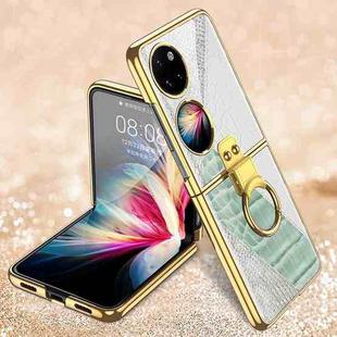 For Huawei P50 Pocket GKK Texture Pattern Electroplating Glass Phone Case with Ring(Color Block 02)