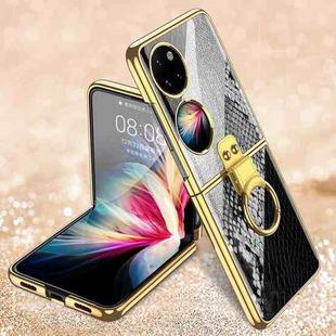 For Huawei P50 Pocket GKK Texture Pattern Electroplating Glass Phone Case with Ring(Color Block 04)