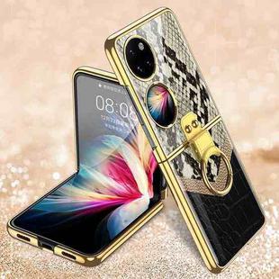 For Huawei P50 Pocket GKK Texture Pattern Electroplating Glass Phone Case with Ring(Color Block 05)