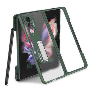 For Samsung Galaxy Z Fold3 5G GKK Transparent Skin Feel TPU Phone Case with Magnetic Holder & Side Pen Slot(Dark Green)