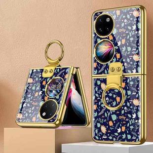 For Huawei P50 Pocket GKK Floral Pattern Electroplating Glass Phone Case with Ring(Floral 03)