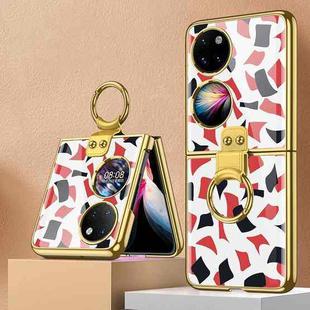 For Huawei P50 Pocket GKK Floral Pattern Electroplating Glass Phone Case with Ring(Floral 11)