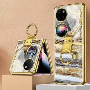 For Huawei P50 Pocket GKK Marble Pattern Electroplating Glass Phone Case with Ring(Marble 05)