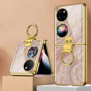For Huawei P50 Pocket GKK Marble Pattern Electroplating Glass Phone Case with Ring(Marble 06)