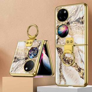 For Huawei P50 Pocket GKK Marble Pattern Electroplating Glass Phone Case with Ring(Marble 09)