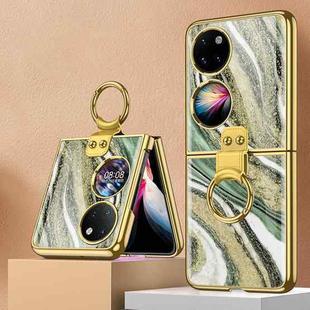 For Huawei P50 Pocket GKK Marble Pattern Electroplating Glass Phone Case with Ring(Marble 13)