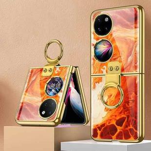 For Huawei P50 Pocket GKK Painted Electroplating Glass Phone Case with Ring(Agate Red)