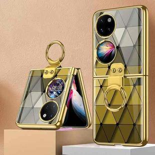 For Huawei P50 Pocket GKK Painted Electroplating Glass Phone Case with Ring(Diamond Yellow)
