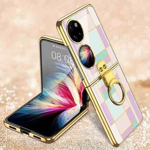 For Huawei P50 Pocket GKK Painted Electroplating Glass Phone Case with Ring(Purple Cyan)