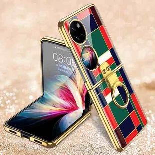 For Huawei P50 Pocket GKK Painted Electroplating Glass Phone Case with Ring(Red Green)