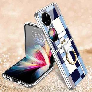 For Huawei P50 Pocket GKK Painted Electroplating Glass Phone Case with Ring(Blue White)