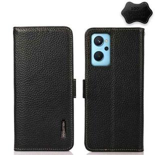 For OPPO Realme 9i KHAZNEH Side-Magnetic Litchi Genuine Leather RFID Phone Case(Black)