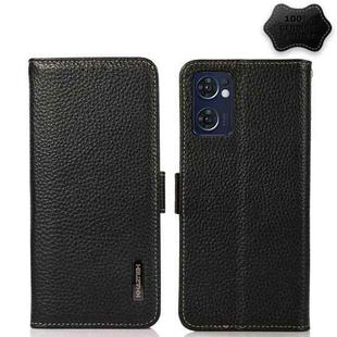 For OPPO Reno7 5G / Find X5 Lite KHAZNEH Side-Magnetic Litchi Genuine Leather RFID Phone Case(Black)