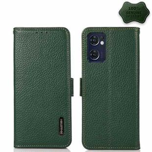 For OPPO Reno7 5G / Find X5 Lite KHAZNEH Side-Magnetic Litchi Genuine Leather RFID Phone Case(Green)