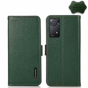 For Xiaomi Redmi Note 11 Pro 5G / 4G Foreign Version KHAZNEH Side-Magnetic Litchi Genuine Leather RFID Phone Case(Green)