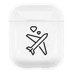 For AirPods 1 / 2 Stick Figure Mapping Transparent Earphone Protective Case(Love-heart Aircraft)
