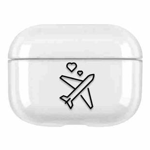 For AirPods Pro Stick Figure Mapping Transparent Earphone Protective Case(Love-heart Aircraft)