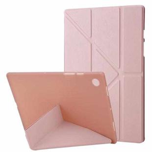 For Samsung Galaxy Tab A8 10.5 2021 Deformation Transparent Acrylic Horizontal Flip PU Leather Tablet Case(Rose Gold)