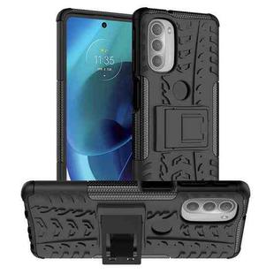 For Motorola Moto G51 5G Tire Texture TPU + PC Phone Case with Holder(Black)