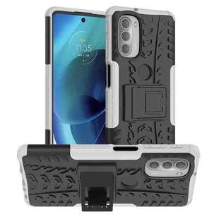 For Motorola Moto G51 5G Tire Texture TPU + PC Phone Case with Holder(White)