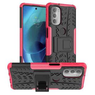 For Motorola Moto G51 5G Tire Texture TPU + PC Phone Case with Holder(Pink)