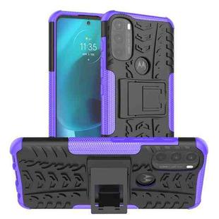 For Motorola Moto G71 5G Tire Texture TPU + PC Phone Case with Holder(Purple)