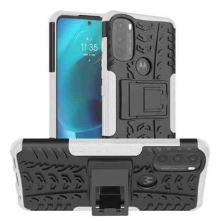 For Motorola Moto G71 5G Tire Texture TPU + PC Phone Case with Holder(White)