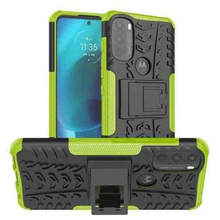 For Motorola Moto G71 5G Tire Texture TPU + PC Phone Case with Holder(Green)