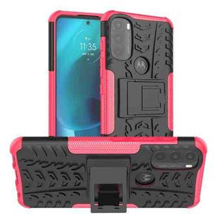 For Motorola Moto G71 5G Tire Texture TPU + PC Phone Case with Holder(Pink)