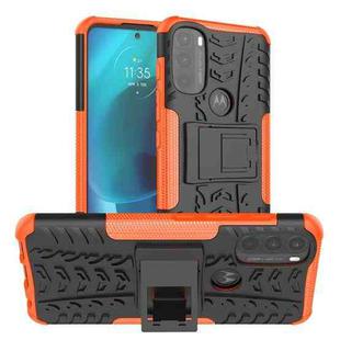 For Motorola Moto G71 5G Tire Texture TPU + PC Phone Case with Holder(Orange)