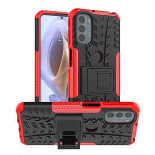 For Motorola Moto G31 / G41 Tire Texture TPU + PC Phone Case with Holder(Red)