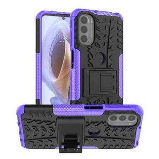 For Motorola Moto G31 / G41 Tire Texture TPU + PC Phone Case with Holder(Purple)