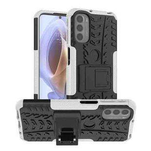 For Motorola Moto G31 / G41 Tire Texture TPU + PC Phone Case with Holder(White)