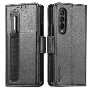For Samsung Galaxy Z Fold3 5G Multi-function Card Pen Slot Leather Phone Case(Black)