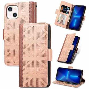 For iPhone 13 Grid Leather Flip Phone Case(Apricot)