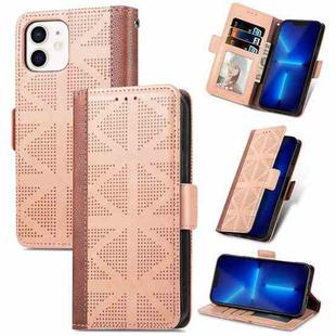 For iPhone 12 mini Grid Leather Flip Phone Case (Apricot)