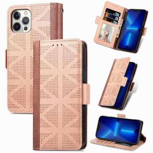 For iPhone 12 / 12 Pro Grid Leather Flip Phone Case(Apricot)
