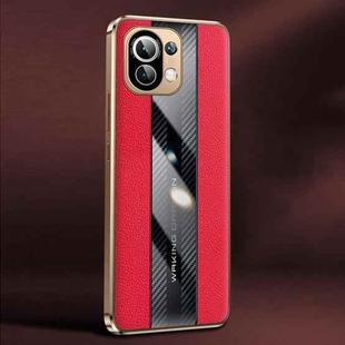 For Xiaomi Mi 11 Pro Racing Car Design Leather Electroplating Process Anti-fingerprint Protective Phone Case(Red)
