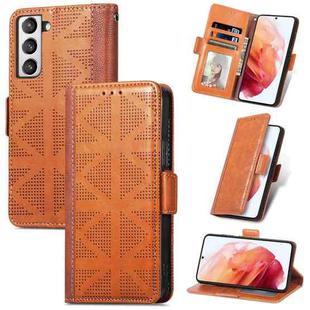 For Samsung Galaxy S21 FE 5G Grid Leather Flip Phone Case(Brown)