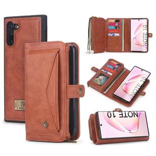 For Galaxy Note 10 POLA Multi-function TPU + PC Magnetic Horizontal Flip Leather Case with Holder & Card Slots & Wallet & Photo Frame(Brown)