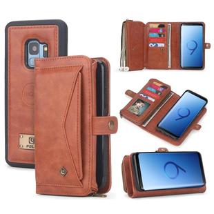 For Galaxy S9 POLA Multi-function TPU + PC Magnetic Horizontal Flip Leather Case with Holder & Card Slots & Wallet & Photo Frame(Brown)