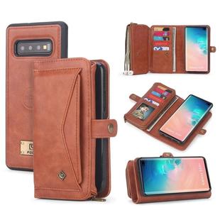For Galaxy S10+ POLA Multi-function TPU + PC Magnetic Horizontal Flip Leather Case with Holder & Card Slots & Wallet & Photo Frame(Brown)