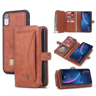 For iPhone XR POLA Multi-function TPU + PC Magnetic Horizontal Flip Leather Case with Holder & Card Slots & Wallet & Photo Frame(Brown)