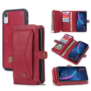 For iPhone XR POLA Multi-function TPU + PC Magnetic Horizontal Flip Leather Case with Holder & Card Slots & Wallet & Photo Frame(Red)