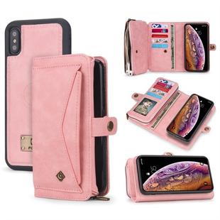 For iPhone X / XS POLA Multi-function TPU + PC Magnetic Horizontal Flip Leather Case with Holder & Card Slots & Wallet & Photo Frame(Pink)