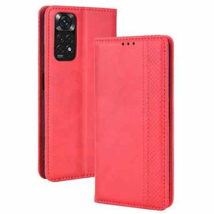 For Xiaomi Redmi Note 11S / Note 11 4G Overseas Version Magnetic Buckle Retro Crazy Horse Leather Phone Case(Red)